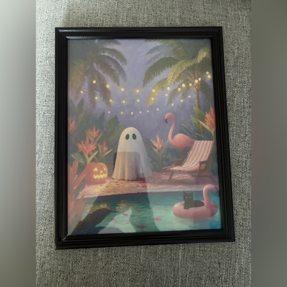 Framed 8x10” Ghost and Flamingo Art Print